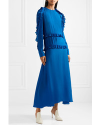 Preen Line Amata Ruffle Trimmed Crepe Midi Dress Bright Blue