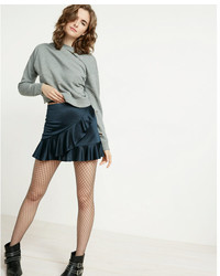Express High Waisted Satin Ruffle Mini Skirt