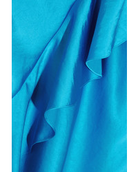 Diane von Furstenberg Asymmetric Ruffled Satin Top Blue
