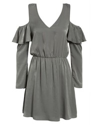 Everly Ruffle Satin Cold Shoulder Dress