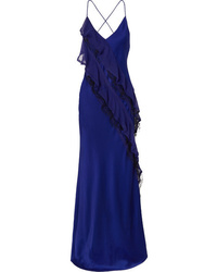 Blue Ruffle Silk Evening Dress