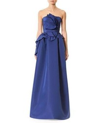 Carolina Herrera Strapless Silk Faille Ruffle Front Gown Blue