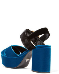 Prada Two Tone Velvet Platform Sandals Cobalt Blue
