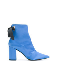 Blue Satin Ankle Boots