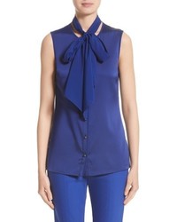 St. John Collection Removable Tie Stretch Silk Satin Georgette Blouse