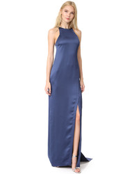 Halston Heritage High Neck Satin Gown With Back Drape