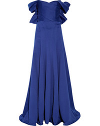 Marchesa Off The Shoulder Duchesse Satin Gown Royal Blue