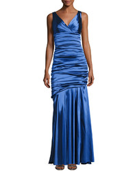 Theia Sleeveless Ruched Mermaid Gown Royal