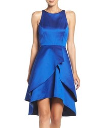 Blue Satin Fit and Flare Dress