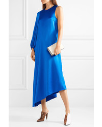 Tibi Celestia Asymmetric Satin Midi Dress Bright Blue