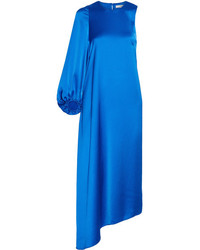 Tibi Celestia Asymmetric Satin Midi Dress Bright Blue