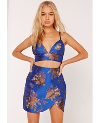 Missguided Jacquard Asymmetric Skirt Blue