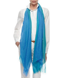 Loro Piana Lightweight Cashmere Silk Colorblock Scarf Bluegreen