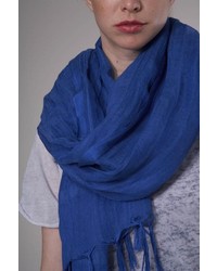LoveQuotes Scarves Love Quotes Linen Knotted Fringe Scarf In Cobalt