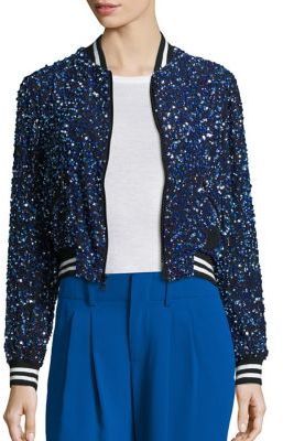 blue sequin bomber jacket