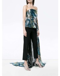 Halpern Fitted Sequin Bustier Top With Draping