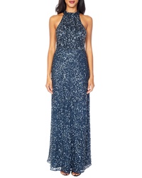 Lace & Beads Annie Sequin Halter Gown