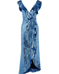 Monique Lhuillier Wrap Effect Ruffled Sequined Crepe Midi Dress