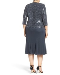 Alex Evenings Plus Size Sequin Mock Two Piece Midi Dress With Jacket