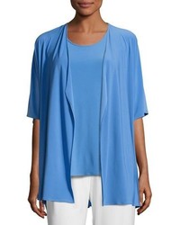 Caroline Rose Knit Open Front Cardigan Medium Blue Plus Size