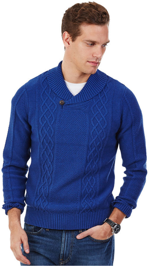 Nautica Cable Knit Shawl Collar Sweater, $98 | Macy's | Lookastic