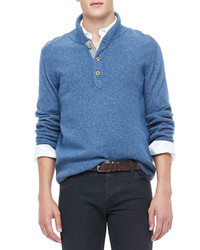 Neiman Marcus Shawl Collar Sweater Blue