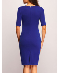 Blue Short Sleeve Sheath Split Dress