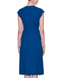 Jil Sander Cap Sleeve Paneled Skirt Sheath Dress Blue