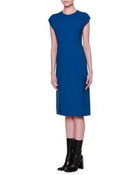 Jil Sander Cap Sleeve Paneled Skirt Sheath Dress Blue