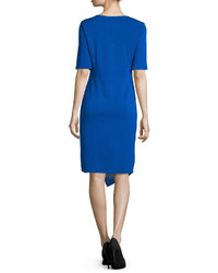 Misook Short Sleeve Asymmetric Sheath Dress True Blue Plus Size