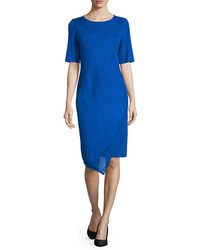 Misook Short Sleeve Asymmetric Sheath Dress True Blue Plus Size