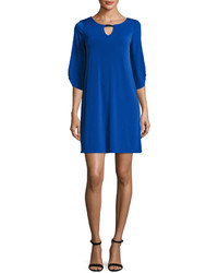 Neiman Marcus 34 Sleeve Keyhole Shift Dress Blue