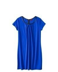 Merona Plus Size Short Sleeve Faux Leather Trim Shift Dress Blue 2
