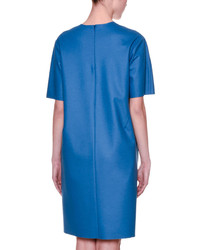 Jil Sander Short Sleeve Jewel Neck Shift Dress Light Blue