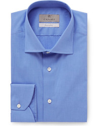 Canali Blue Slim Fit End On End Cotton Shirt