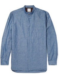 Paul Smith Grandad Collar Cotton And Linen Blend Chambray Shirt