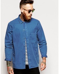 Asos Worker Shirt In Blue With Shacket Styling
