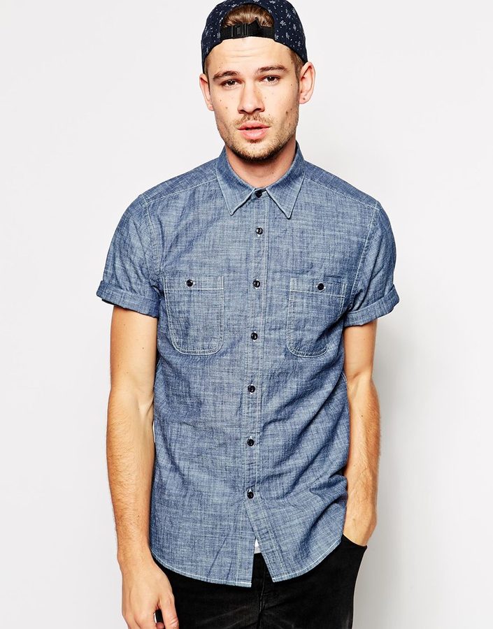 Asos Brand Chambray Shirt In Short Sleeve With 2 Pockets | Where to buy ...