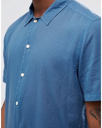 Asos Brand Shirt In Blue With Revere Collar And Short Sleeves