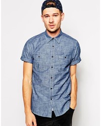 Asos Brand Chambray Shirt In Short Sleeve With 2 Pockets
