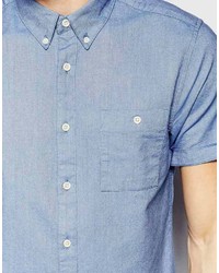 Asos Brand Oxford Shirt In Sky Blue With Short Sleeves