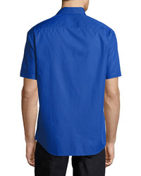 Armani Collezioni Solid Cotton Short Sleeve Shirt High Blue