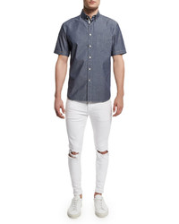 rag & bone Standard Issue Woven Short Sleeve Shirt Indigo
