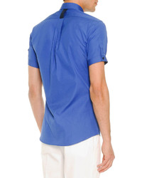 Alexander McQueen Zip Placket Short Sleeve Poplin Shirt