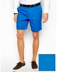 Asos Skinny Fit Shorts In Cotton Sateen Blue