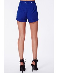 Missguided Neela Premium Tailored Belted Shorts In Cobalt Blue