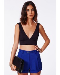 Missguided Neela Premium Tailored Belted Shorts In Cobalt Blue