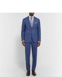 Canali Blue Travel Slim Fit Wool Silk And Linen Blend Suit Jacket