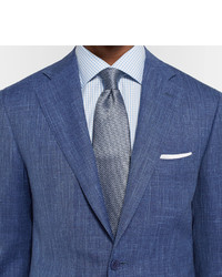 Canali Blue Travel Slim Fit Wool Silk And Linen Blend Suit Jacket