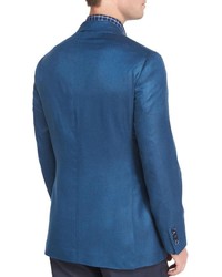 Brioni Solid Silk Two Button Blazer Blue
